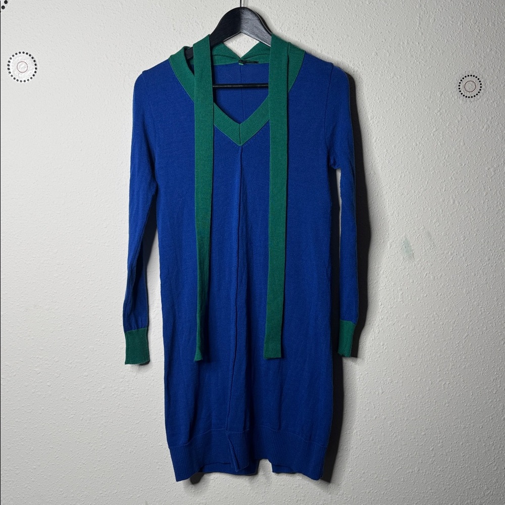 Stile Benetton Blue Green Color block Knit Sweater Dress‎ made in Italy XS